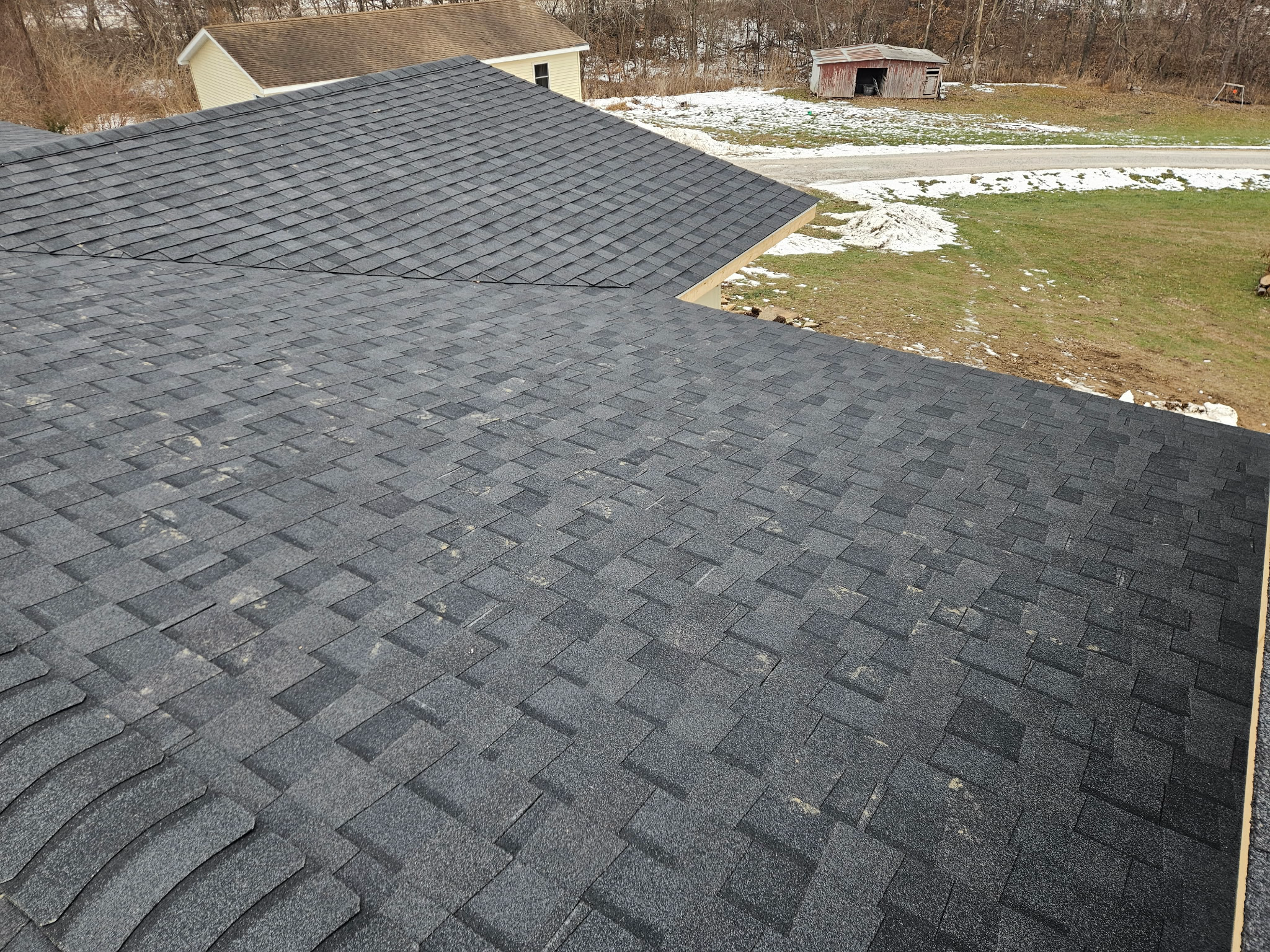 Aerial view new roof installation Iowa